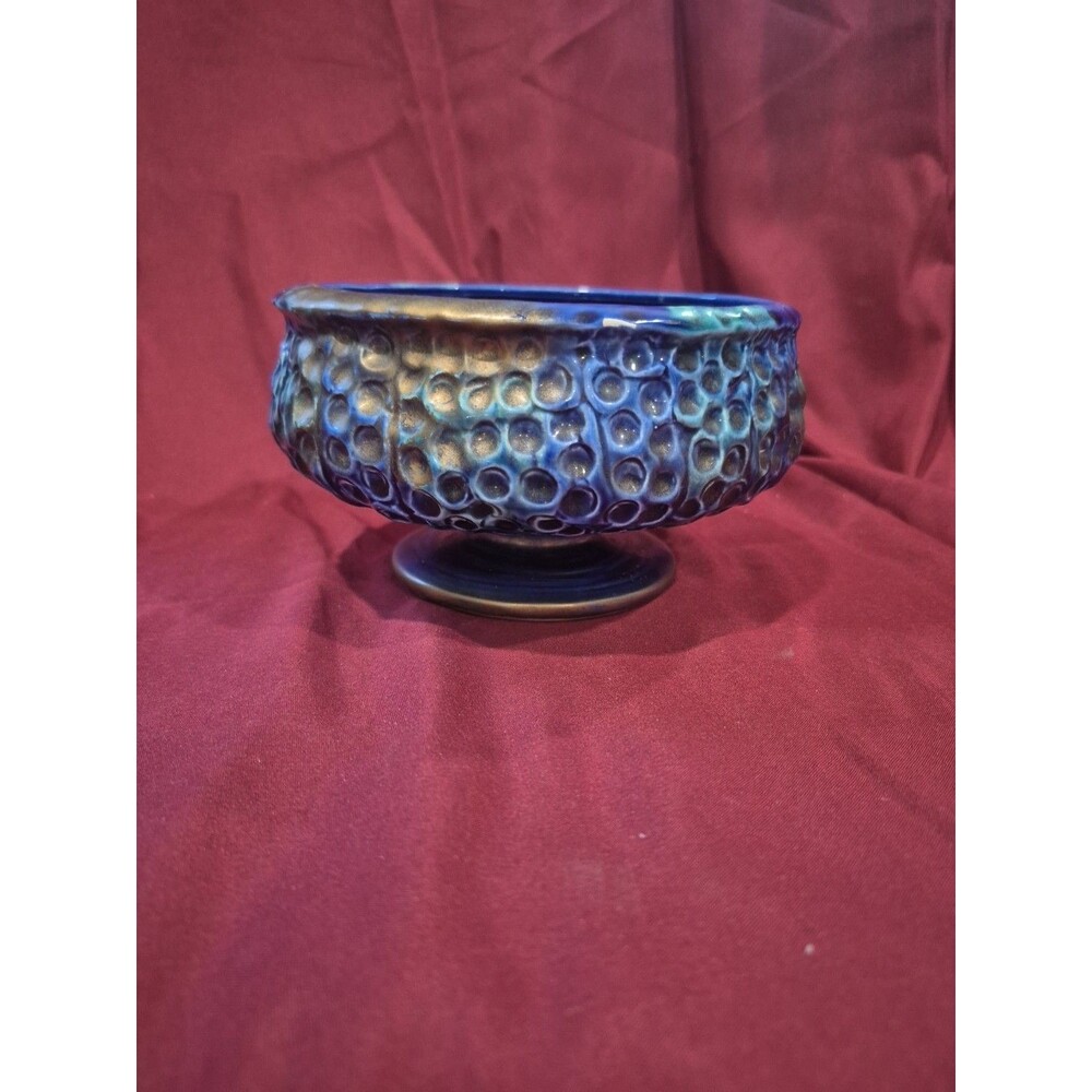 VTG Brody No. 233 Treasure Of Spain Blue Turq. Metallic Gold Footed Candy Dish